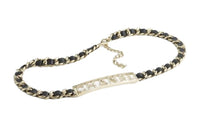 CHANEL Letter Logo Leather Belts Women's Black -