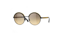CHANEL Metal Leather Plastic Round Sunglasses Women's Black