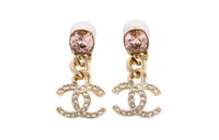CHANEL Rhinestone Hoop Earrings Women's Gold