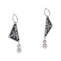 PRADA 925 Sterling Silver Enamel Earrings Women's Black Silver
