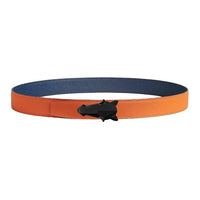 HERMES Calfskin Leather Belts Men's Orange/Marine Blue Width 3.2CM