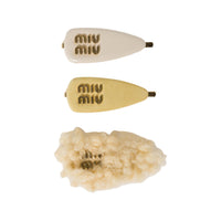 MIU MIU Leather Hair Clips Women's Ivory White