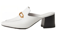 HERMES Gisele Genuine Leather Sole Wrap-toe Slippers Women's White