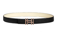 HERMES Double-Sided Design Smooth Buckle Leather Belts Women's Black/White Width 2.4CM