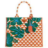 PRADA Symbole Embroidered Fabric Tote Bag Shopping Bag Handbag Large Size Women's Orange