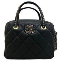 CHANEL Lambskin Bowling Bag, Handbag Mini Women's Black