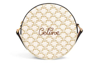 CELINE Sheepskin Artificial Leather Round Cake Bag Shoulder Bag Crossbody Bag Mini Women's White