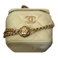 CHANEL Sheepskin Box Bag Shoulder Bag Crossbody Bag Small Size Women's Light Yellow