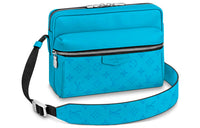 LOUIS VUITTON Cow Leather With Coated Canvas Messenger Bag Shoulder Bag Crossbody Bag Regular Men's Blue