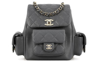 CHANEL Small Duma 23K Grained Calfskin Backpack Dark Grey AS4399