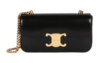 CELINE Triomphe Shiny Calfskin Crossbody Bag, Shoulder Bag Women's Black