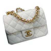 CHANEL Shiny Lambskin Flap Bag, Shoulder Bag, Crossbody Bag Mini Women's White