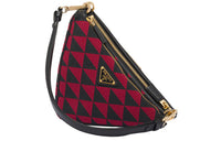 PRADA Triangle Leather With Fabric Handbag Mini Women's Black/Peach