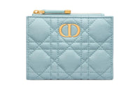 DIOR Caro Wicker Pattern Calfskin Wallet Women's Sky Blue