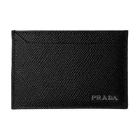 PRADA Calfskin Card Clip Card Holder Men's Black