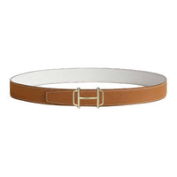 HERMES Calfskin Leather Belts Men's Brown Width: 3.2CM