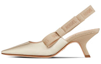 DIOR Slingback Pump Block Heel High Heels 6.5cm Women's Light Gold