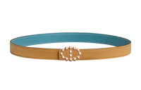 HERMES Swift And Epsom Calfskin Leather Belts Women's Denim Blue/Biscuit Color Width: 2.4cm