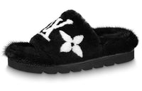 LOUIS VUITTON Slide Slippers Women's Black White