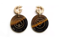 HERMES Ox Horn Metal Earrings Women's Gold