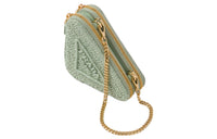 PRADA Raffia With Leather Clutch Mini Women's Light Green