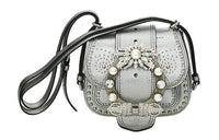 MIU MIU Leather Handbag Shoulder Bag Mini Women's Silver