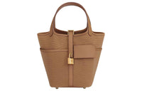 HERMES Picotin Lock Canvas With Swift Calfskin Basket Bag Handbag Women's Tea Brown
