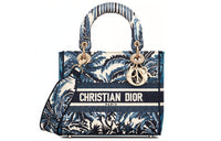 DIOR Lady Dior Embroidery DaiFeng Bag One Shoulder Handbag Medium Size Women's Blue