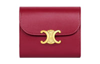 CELINE Triomphe Calfskin Clutches Wallets Small Size Women's Red