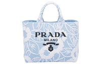 PRADA Fabric With Leather Accents Tote Bag Shopping Bag Handbag Women's Blue White Multicolor