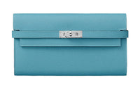 HERMES Kelly Wallet Epsom Calfskin Wallet Women's Blue/Red