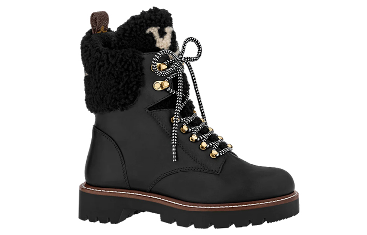 LOUIS VUITTON Territory Shearling Flat Ranger Boots 'Black' Women's