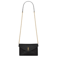 SAINT LAURENT Sheepskin One Shoulder Crossbody Clutches Women's Black