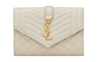 SAINT LAURENT ENVELOPE Grained Leather Envelope Bag Wallets Small Size Women's Vintage White