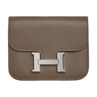 HERMES Constance Slim Evercolor Calfskin Wallet Women's Bark Color With Elephant Gray