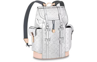 LOUIS VUITTON Cowhide Patchwork Canvas Backpack Men's Silver