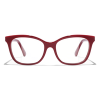 CHANEL Acetate Rectangular Eyeglass Frames Unisex Red