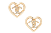 CHANEL Crystal Cc Logo Heart Stud Earrings ABA103