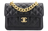 CHANEL Cow Leather Flap Messenger Bag Shoulder Bag Crossbody Bag Regular Women's Black