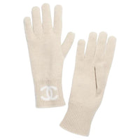 CHANEL Cashmere Knit Gloves Women's Beige