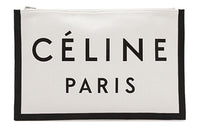 CELINE Fabric With Leather Clutch Women's White & Black