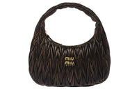MIU MIU Matelassé Nappa Leather Hobo Bag Handbag Women's Black Gold