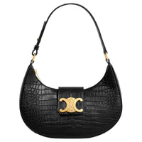 CELINE Crocodile Leather Handbag Shoulder Bag Women's Black