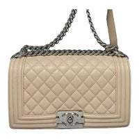 CHANEL Leather Crossbody Bag Shoulder Bag Women's Beige