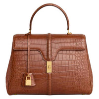 CELINE Crocodile Leather Shoulder Bag Crossbody Bag Handbag Large Size Women's Brown