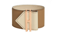 HERMES Calfskin Rose Gold-Plated Bangles Women's Khaki