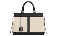 CELINE Cabas Textile Fabric With Calfskin One Shoulder Handbags Medium Size Women's Natural/Black