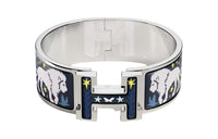 HERMES Enamel Palladium-Plated Bangles Women's Dark Blue