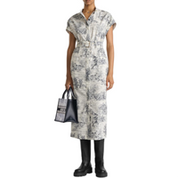 DIOR All Over Patterned Belted Short Sleeved Dress