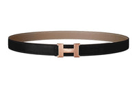 HERMES Gold Buckle Epsom Calfskin Double Sided Leather Belt Women's Black Width 2.4cm